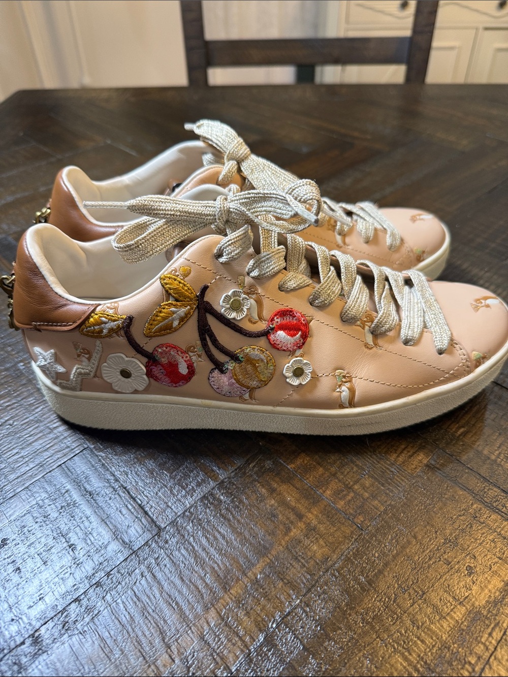 Coach Cherry Penguin Appliqué Pink Leather Sneakers Women’s 11